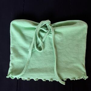 cropped green tube top with untie-able strings